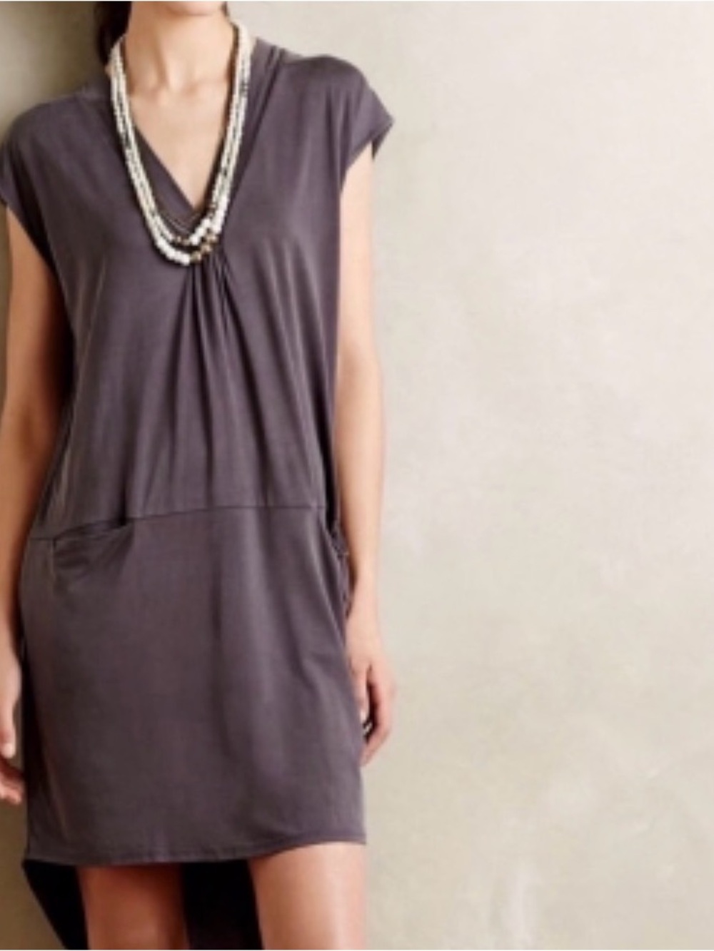 Anthropologie Dolan High-Low V-Neck Sleeveless Pocket Tunic Dress in Slate Gray
